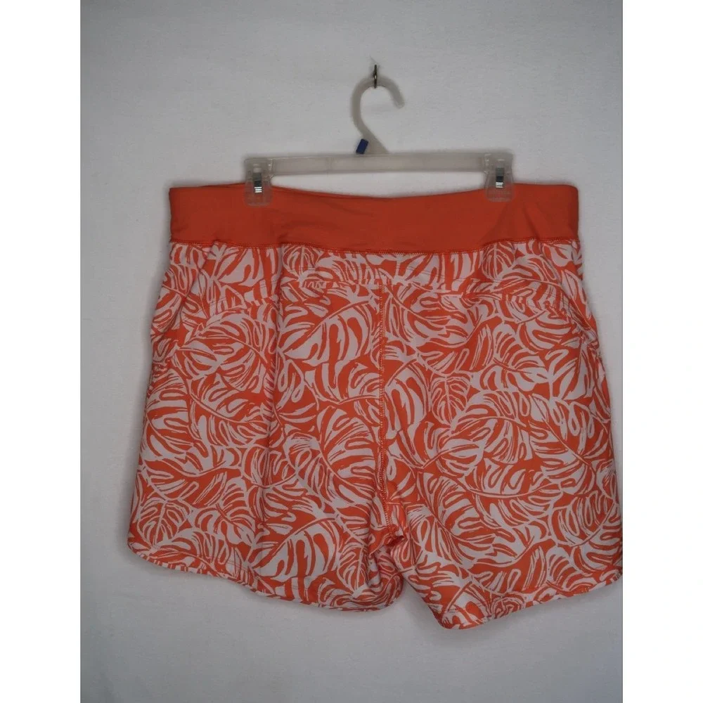 Lands' End Sun Shade UPF 50 Orange Mini Tropic Leaves Swim Board Shorts 18W NWOT